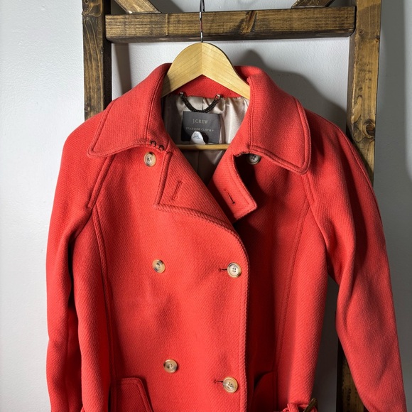 J. Crew Stadium Cloth Coral Wool Belted Peacoat Size 6 - Picture 2 of 8